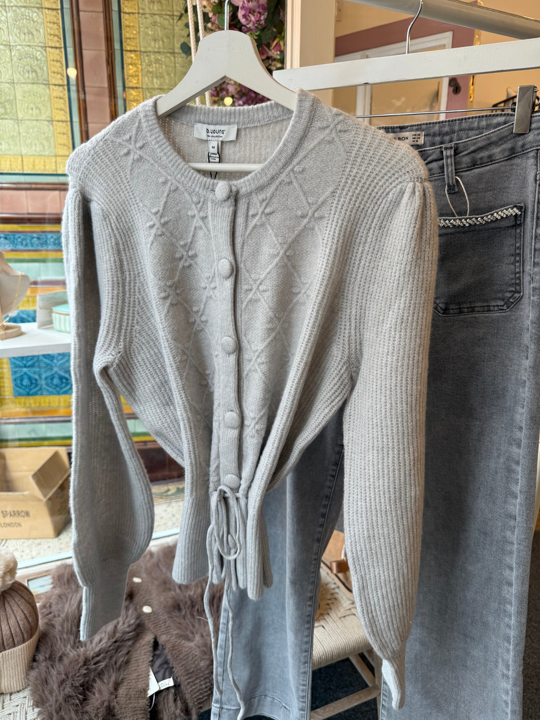 Grey Tie Waist Cardigan