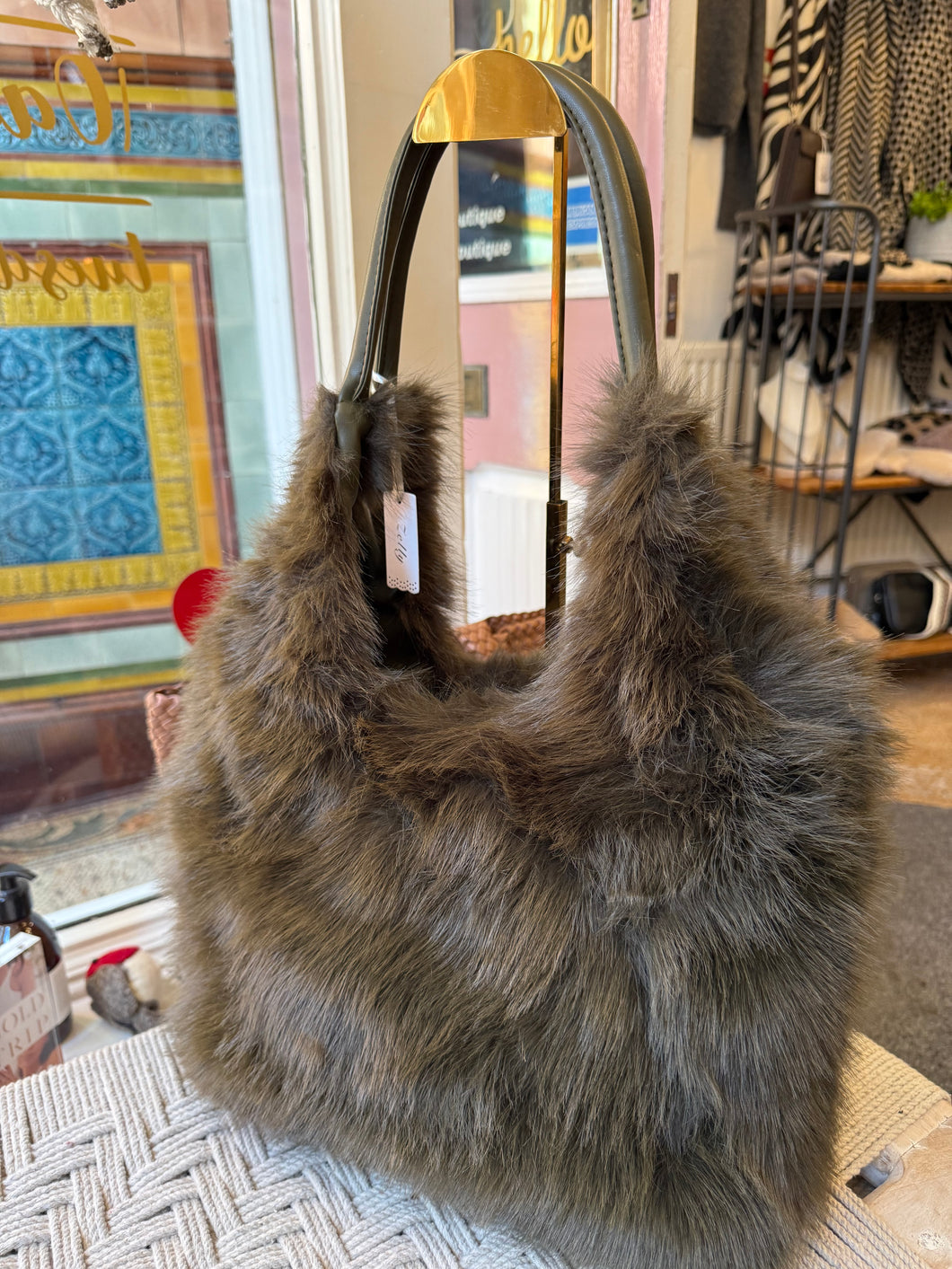 Khaki Faux Fur Bag