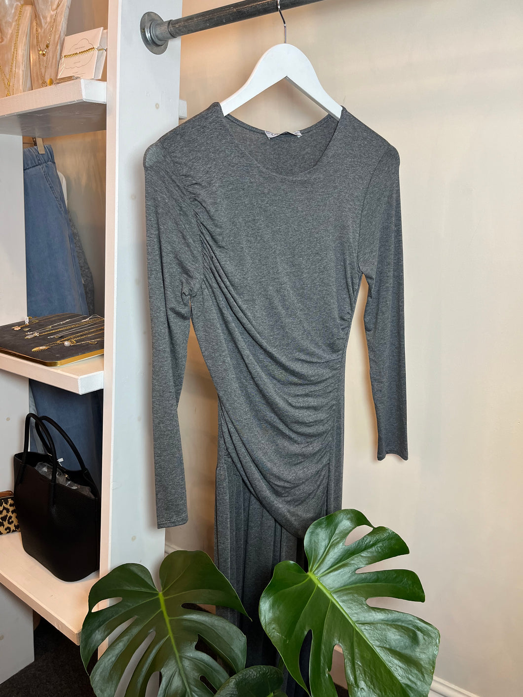 Grey Jersey Ruched Dress