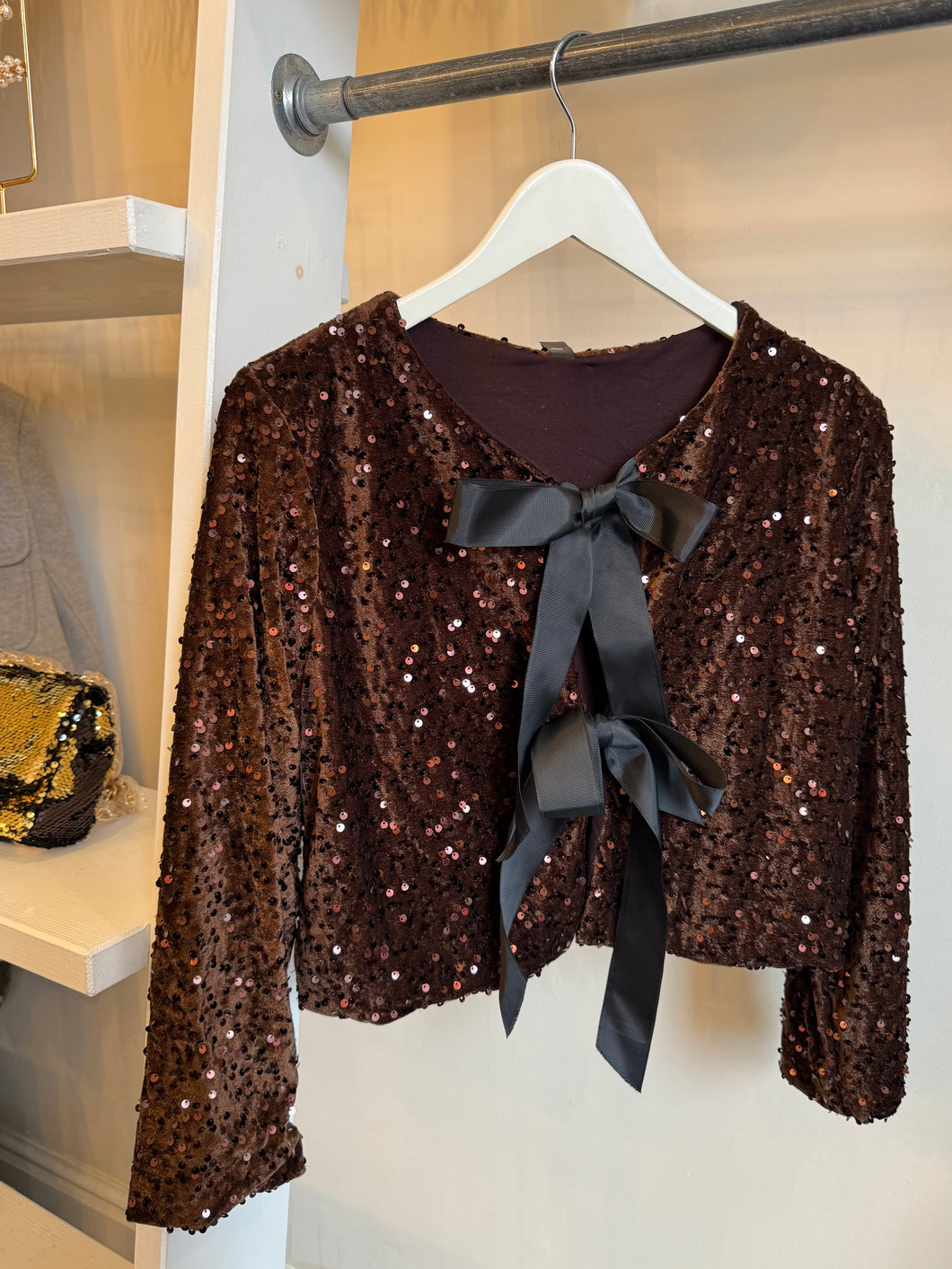 Brown Sequin Bow Top