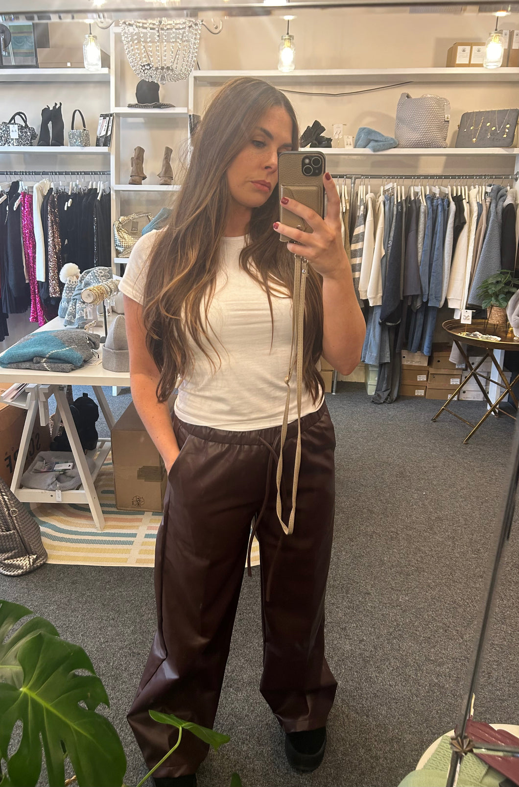 Burgundy Faux Leather Trousers