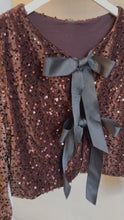 Load and play video in Gallery viewer, Brown Sequin Bow Top
